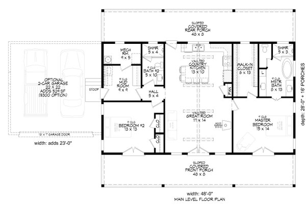 House Blueprint - Floor Plan - Main Floor for Country House Plan #932-1446 - 2 bed, 2 bath
