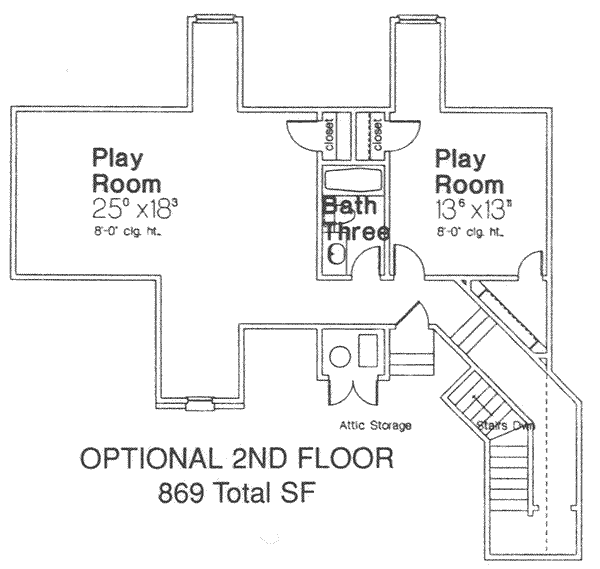 Floor Plan - Upper Floor for European House Plan #310-486 - 2 bed, 2 bath