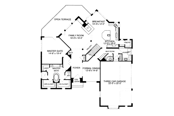 Floor Plan - Main Floor for European House Plan #413-827 - 4 bed, 4.5 bath
