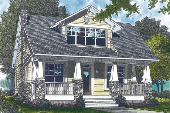 Exterior - Front Elevation for Bungalow House Plan #453-73 - 3 bed, 3 bath