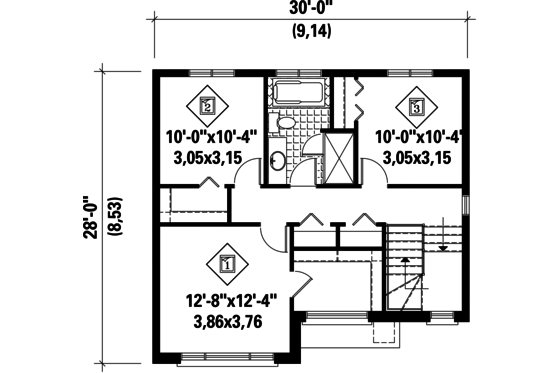 Floor Plan - Upper Floor for Contemporary House Plan #25-4278 - 3 bed, 1 bath