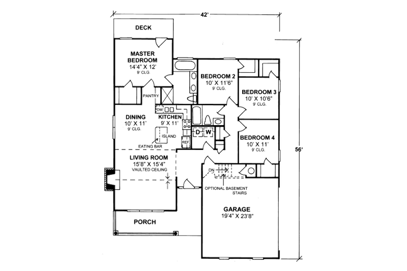 Dream House Plan - Floor Plan - Main Floor for Country House Plan #20-337 - 4 bed, 2 bath