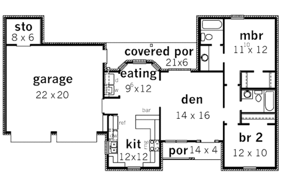 Floor Plan - Main Floor for European House Plan #16-289 - 2 bed, 2 bath