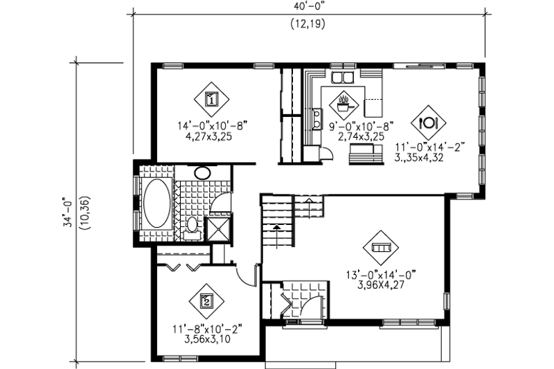Dream House Plan - Floor Plan - Main Floor for Ranch House Plan #25-1232 - 2 bed, 1 bath