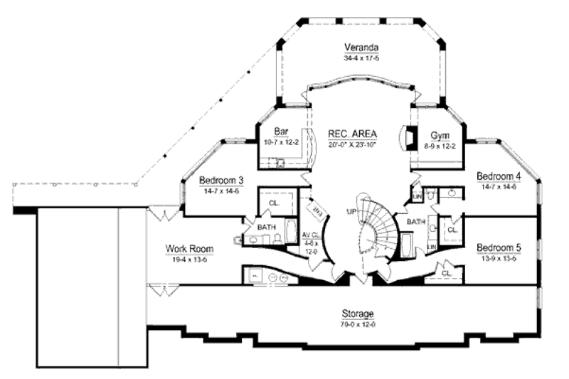 House Blueprint - Floor Plan - Lower Floor for European House Plan #119-196 - 4 bed, 4 bath