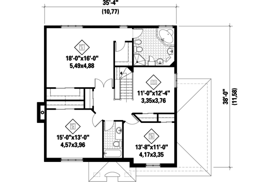 Floor Plan - Upper Floor for European House Plan #25-4869 - 3 bed, 2 bath