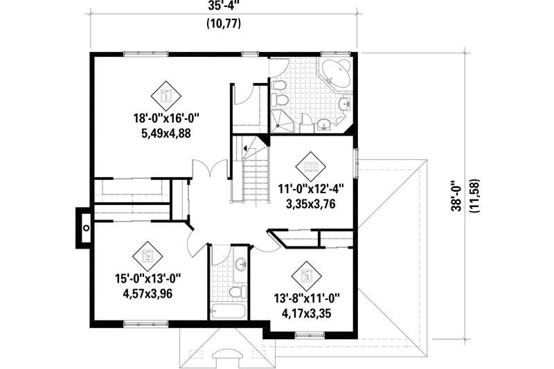 Home Plan - Floor Plan - Upper Floor for European House Plan #25-4869 - 3 bed, 2 bath