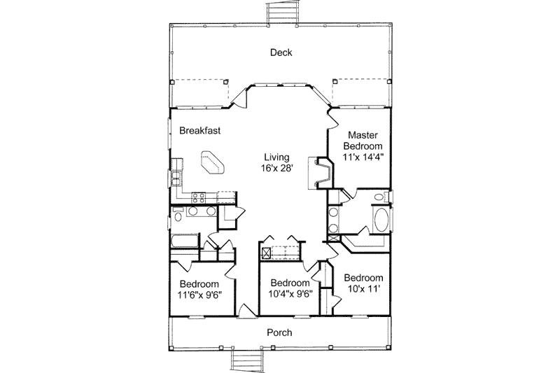 Architectural House Design - Floor Plan - Main Floor for Beach House Plan #37-135 - 4 bed, 2 bath