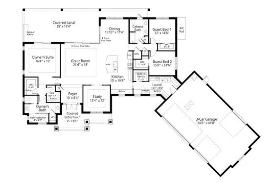 Floor Plan - Main Floor for Ranch House Plan #938-131 - 3 bed, 2 bath