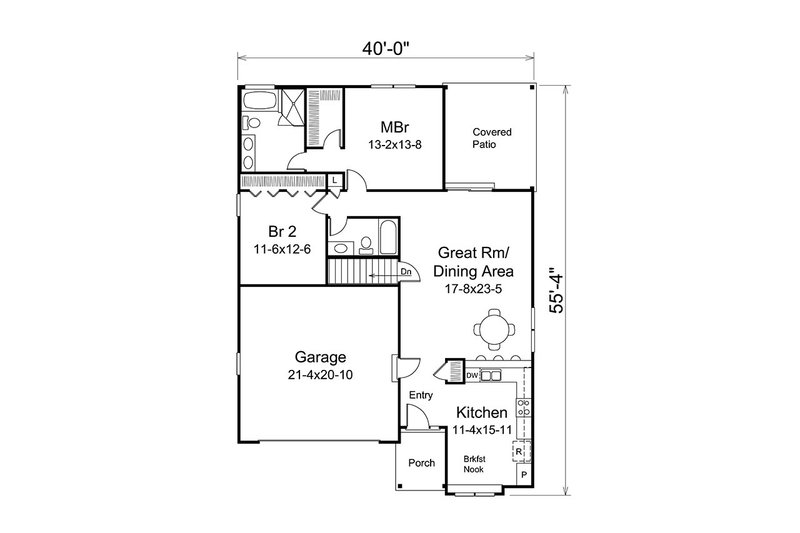 Dream House Plan - Floor Plan - Main Floor for Ranch House Plan #57-670 - 2 bed, 2 bath
