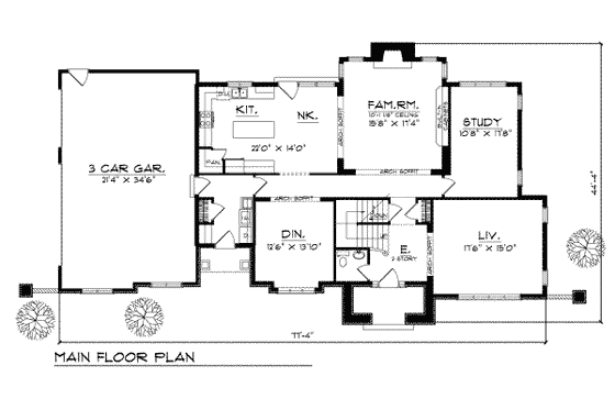 Floor Plan - Main Floor for Prairie House Plan #70-481 - 4 bed, 3.5 bath
