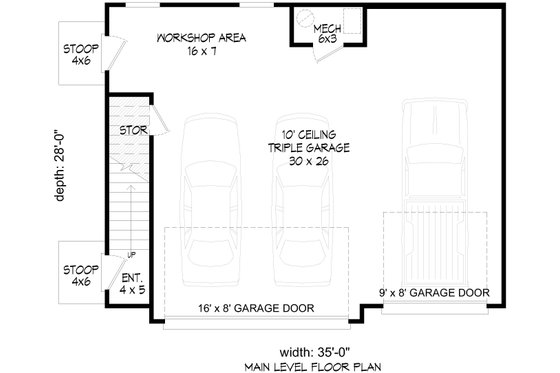 Floor Plan - Main Floor for Farmhouse House Plan #932-1043 - 1 bed, 1 bath