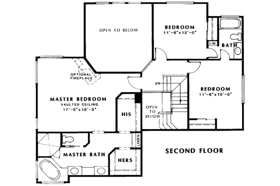 Floor Plan - Upper Floor for Traditional House Plan #312-463 - 4 bed, 3 bath