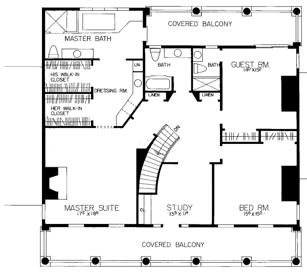 Architectural House Design - Colonial Floor Plan - Upper Floor Plan #72-380