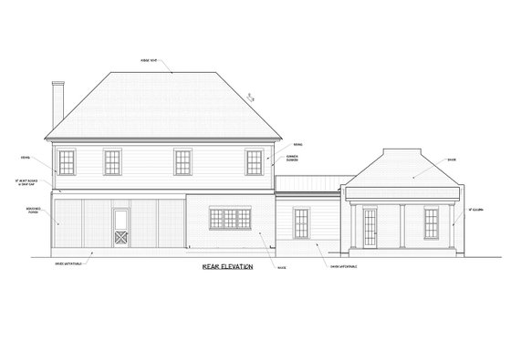Exterior - Rear Elevation for Southern House Plan #1071-19 - 3 bed, 3.5 bath