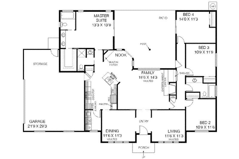 Home Plan - Floor Plan - Main Floor for Traditional House Plan #60-411 - 4 bed, 3 bath