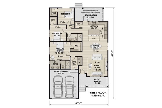 Floor Plan - Main Floor for Bungalow House Plan #51-1399 - 3 bed, 2 bath