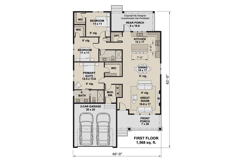 Home Plan - Floor Plan - Main Floor for Bungalow House Plan #51-1399 - 3 bed, 2 bath