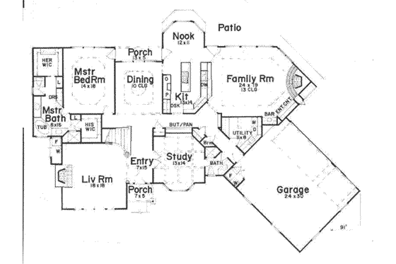 Floor Plan - Main Floor for European House Plan #52-157 - 4 bed, 5.5 bath