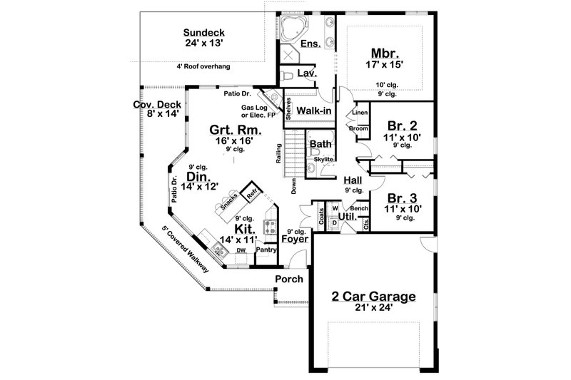 House Plan Design - Floor Plan - Main Floor for Craftsman House Plan #126-182 - 3 bed, 2 bath