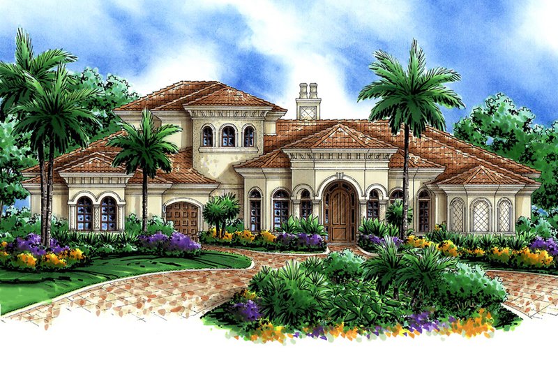 Mediterranean Style House Plan - 4 Beds 4.5 Baths 7948 Sq/Ft Plan #27-561