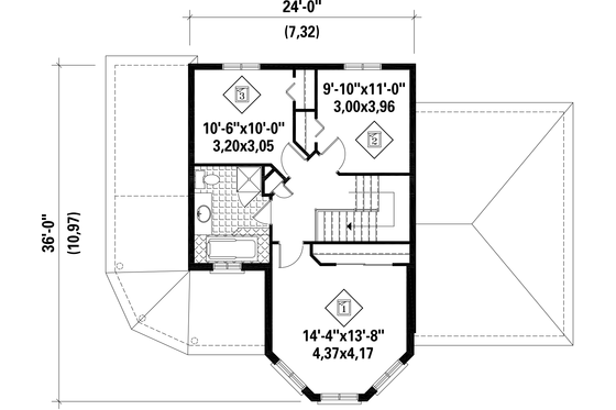 Floor Plan - Upper Floor for Victorian House Plan #25-4694 - 3 bed, 1 bath
