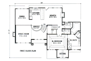 Floor Plan - Main Floor for Traditional House Plan #67-234 - 4 bed, 3 bath
