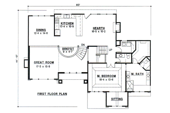 Floor Plan - Main Floor for Traditional House Plan #67-234 - 4 bed, 3 bath