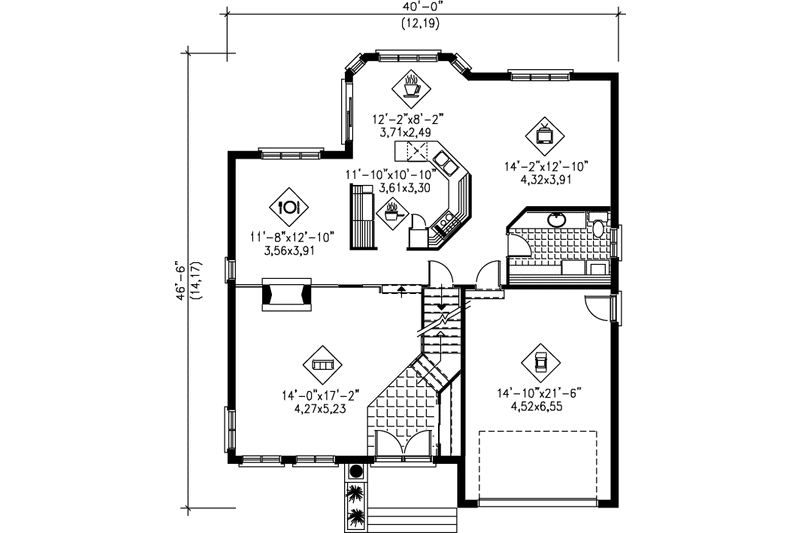 House Blueprint - Floor Plan - Main Floor for Traditional House Plan #25-2212 - 3 bed, 2.5 bath