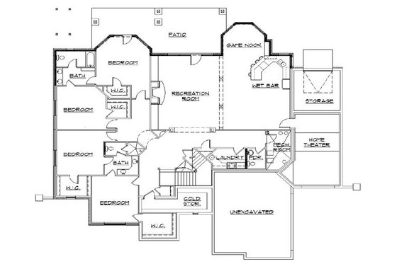 Floor Plan - Lower Floor for Craftsman House Plan #5-334 - 6 bed, 5 bath