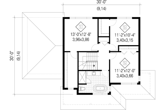 Floor Plan - Upper Floor for Contemporary House Plan #25-4373 - 3 bed, 1 bath