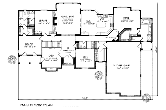 Floor Plan - Main Floor for European House Plan #70-468 - 3 bed, 2.5 bath