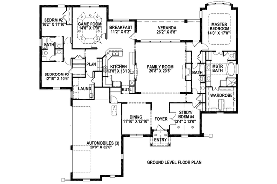 Floor Plan - Main Floor for European House Plan #141-269 - 4 bed, 3 bath