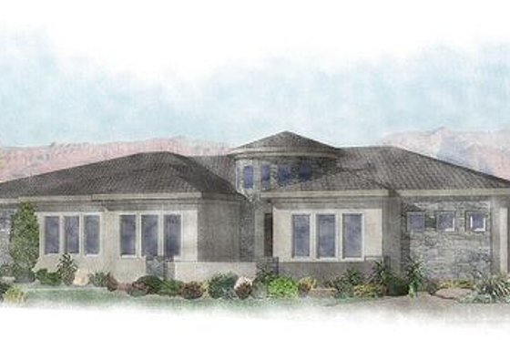 Exterior - Front Elevation for Adobe / Southwestern House Plan #24-290 - 4 bed, 2.5 bath