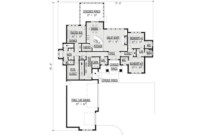Architectural House Design - Floor Plan - Main Floor 1 for Prairie House Plan #1088-12 - 3 bed, 2.5 bath