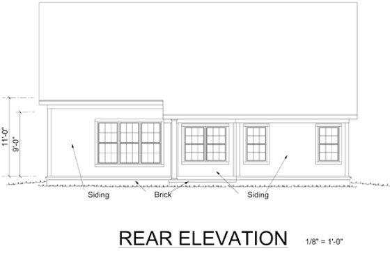 Exterior - Rear Elevation for Traditional House Plan #513-2052 - 3 bed, 2.5 bath