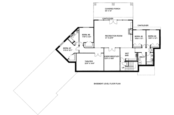 Floor Plan - Lower Floor for Craftsman House Plan #117-709 - 7 bed, 4.5 bath
