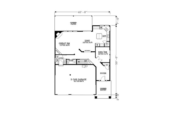 Floor Plan - Main Floor for Craftsman House Plan #53-547 - 5 bed, 2.5 bath