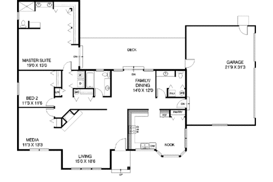 Floor Plan - Main Floor for Ranch House Plan #60-316 - 2 bed, 2.5 bath