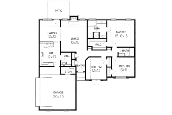 Floor Plan - Main Floor for Traditional House Plan #15-111 - 3 bed, 2 bath
