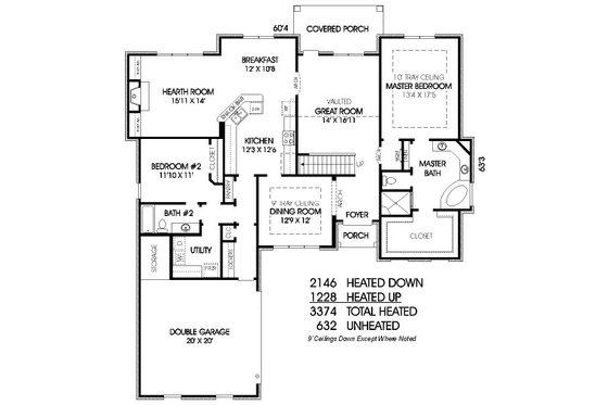 Floor Plan - Main Floor for European House Plan #424-262 - 4 bed, 3 bath