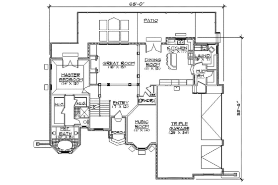 Floor Plan - Main Floor for European House Plan #5-191 - 5 bed, 3.5 bath