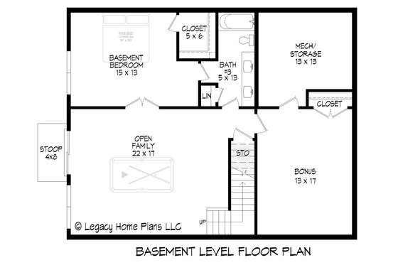 Floor Plan - Lower Floor for Southern House Plan #932-887 - 3 bed, 2.5 bath