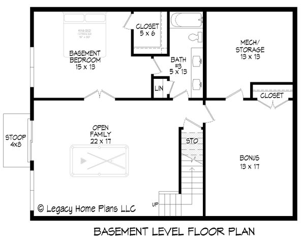 Southern Floor Plan - Lower Floor Plan #932-887