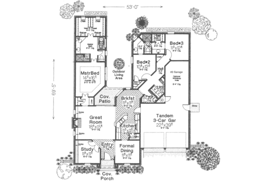 Floor Plan - Main Floor for European House Plan #310-312 - 3 bed, 2.5 bath