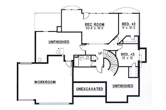 Floor Plan - Lower Floor for Mediterranean House Plan #67-357 - 3 bed, 2.5 bath