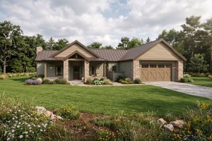 Exterior - Front Elevation for Ranch House Plan #1099-19 - 3 bed, 2.5 bath