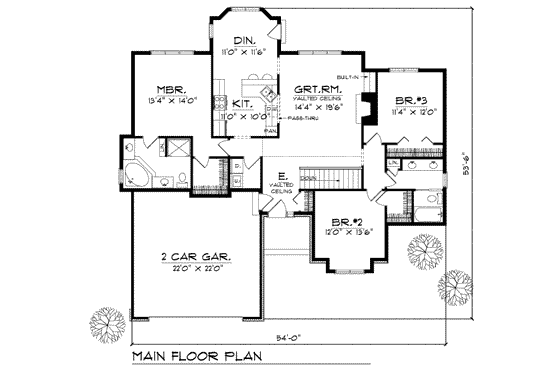 Floor Plan - Main Floor for Traditional House Plan #70-163 - 3 bed, 2 bath