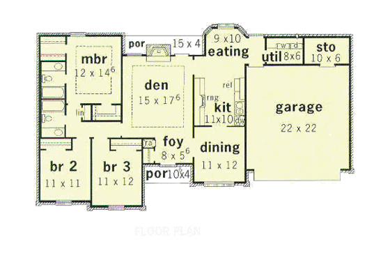 Floor Plan - Main Floor for Traditional House Plan #16-117 - 3 bed, 2 bath