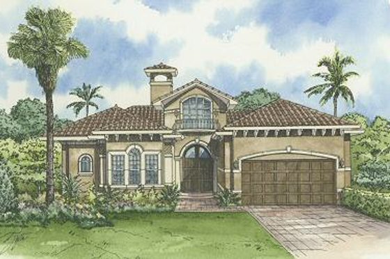 Exterior - Front Elevation for Mediterranean House Plan #420-131 - 3 bed, 3.5 bath